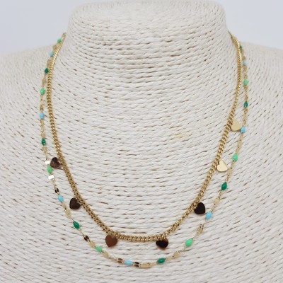collana cori e verde acqua smaltata dorata doppio filo idee regalo acciaio bigiotteria