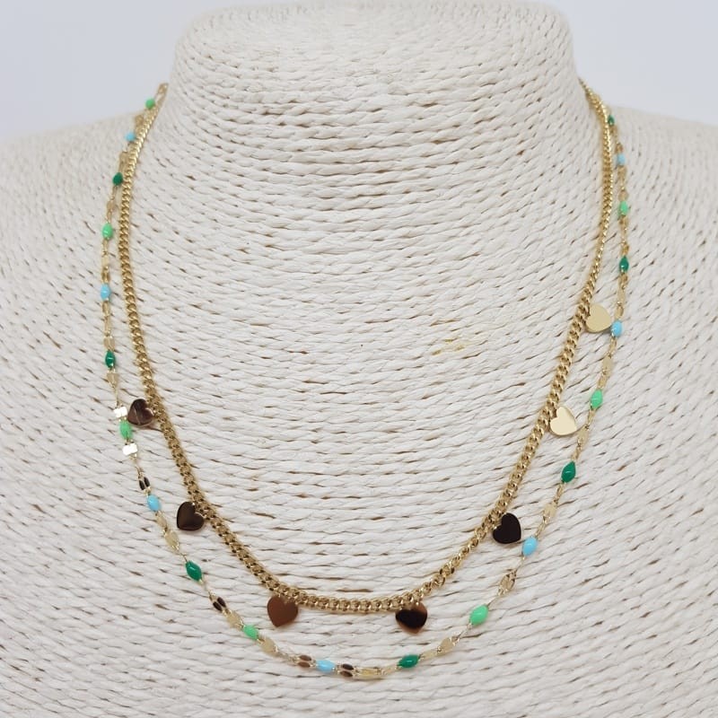 collana cori e verde acqua smaltata dorata doppio filo idee regalo acciaio bigiotteria