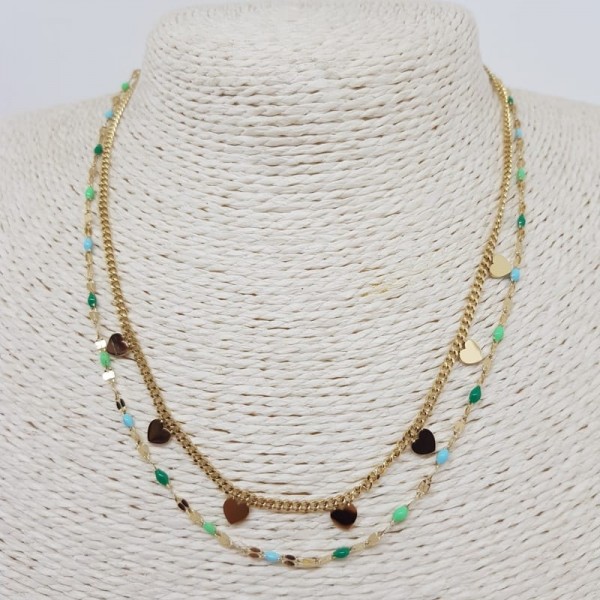 collana cori e verde acqua smaltata dorata doppio filo idee regalo acciaio bigiotteria