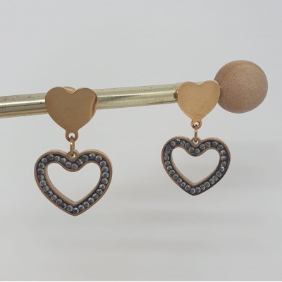 orecchini doppio cuore oro rosa