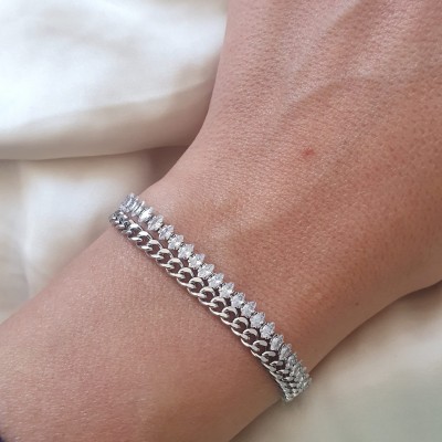 bracciale tennis zirconi e catena acciaio