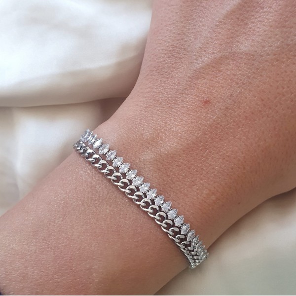 bracciale tennis zirconi e catena acciaio