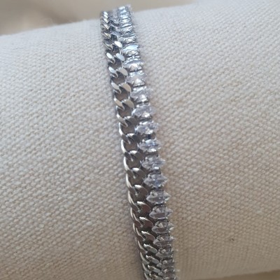 bracciale tennis zirconi e catena acciaio