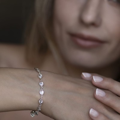 bracciale cuori zirconi taglio cuore stile tennis , argento, regalo donna