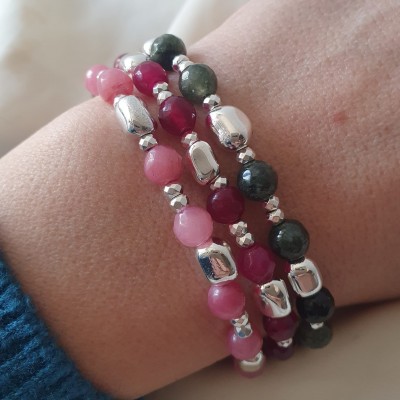 bracciale bigiotteria artigianale con pietra dura agata colorata e ematite argento made in italy