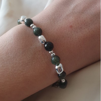 bracciale bigiotteria artigianale con pietra dura agata colorata e ematite argento made in italy