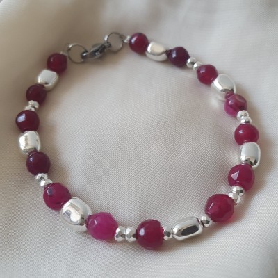 bracciale bigiotteria artigianale con pietra dura agata colorata e ematite argento made in italy