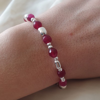 bracciale bigiotteria artigianale con pietra dura agata colorata e ematite argento made in italy
