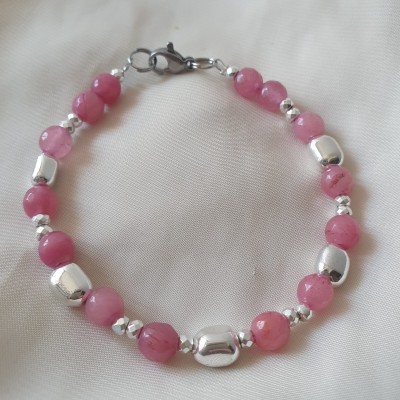 bracciale bigiotteria artigianale con pietra dura agata colorata e ematite argento made in italy