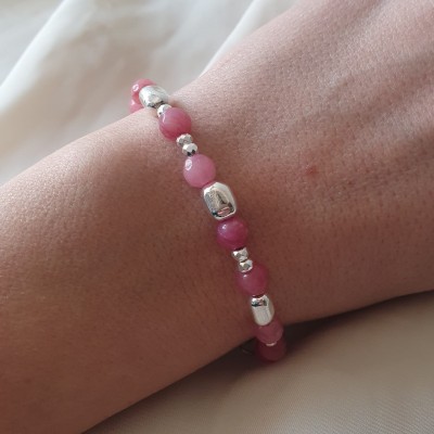bracciale bigiotteria artigianale con pietra dura agata colorata e ematite argento made in italy