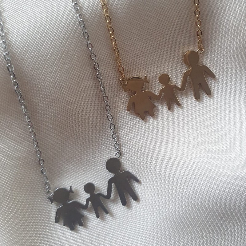 collana famiglia mamma papà e bimbo maschietto, in acciaio idea regalo festa della mamma