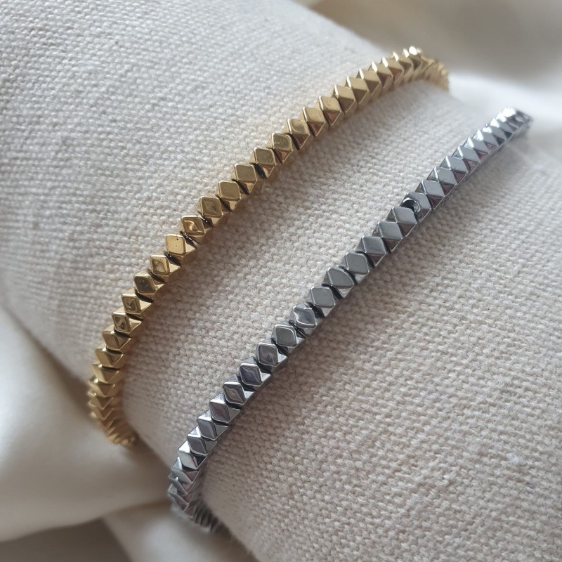 bracciale in acciaio con pepite irregolari squadrate. unisex idea regalo