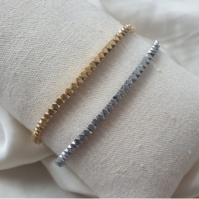 bracciale in acciaio con pepite irregolari squadrate. unisex idea regalo