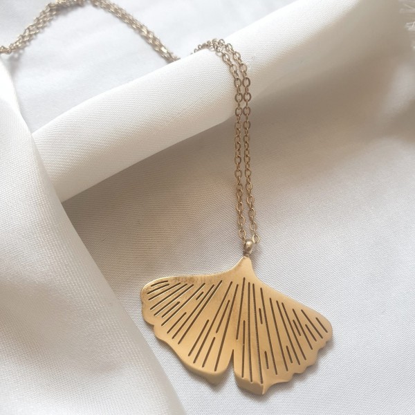 collana foglia di ginko acciaio bigiotteria made in italy artigianale