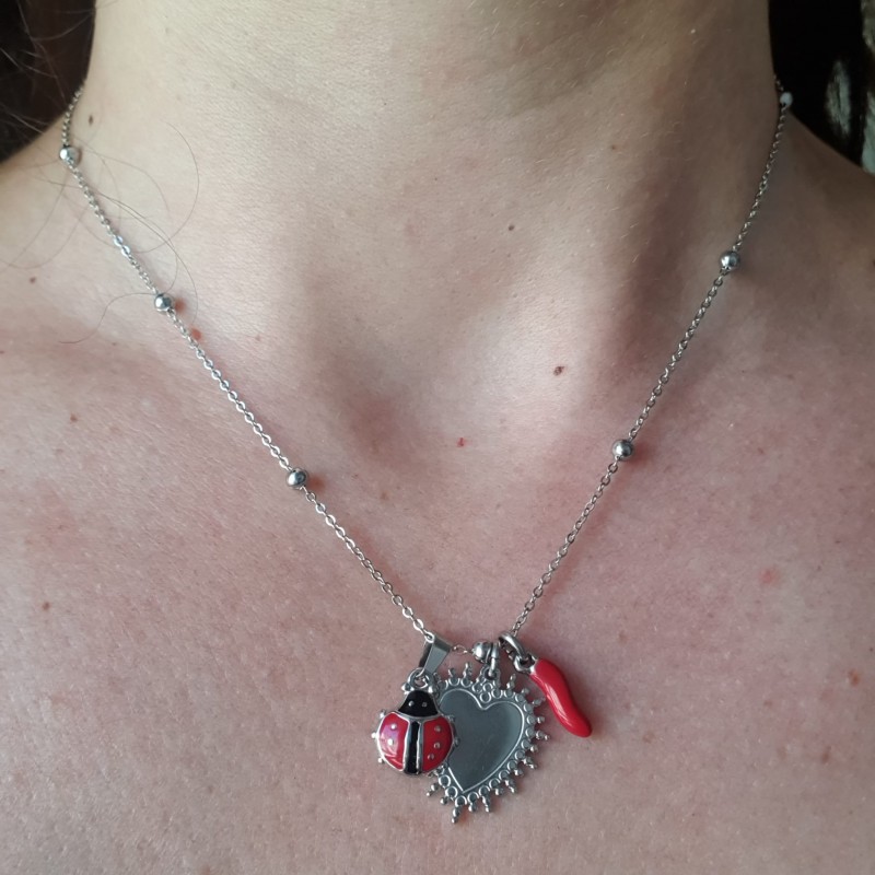 collana fortuna buona fortuna, coccinella , cornetto rosso idea regalo good luck