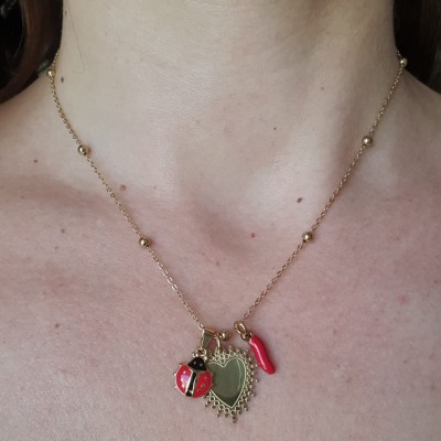 collana fortuna buona fortuna, coccinella , cornetto rosso idea regalo good luck