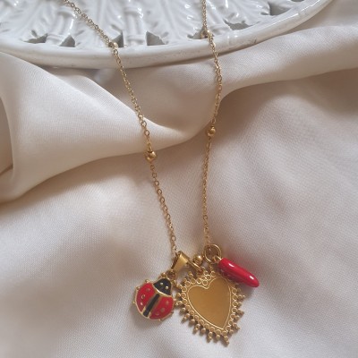 collana fortuna buona fortuna, coccinella , cornetto rosso idea regalo good luck