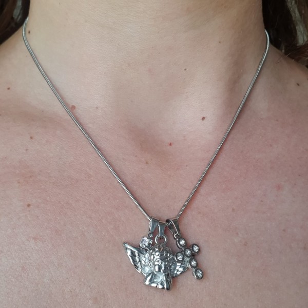collana angelo custode, croce in acciaio anallergica idea regalo bigiotteria