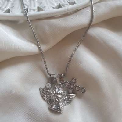 collana angelo custode, croce in acciaio anallergica idea regalo bigiotteria