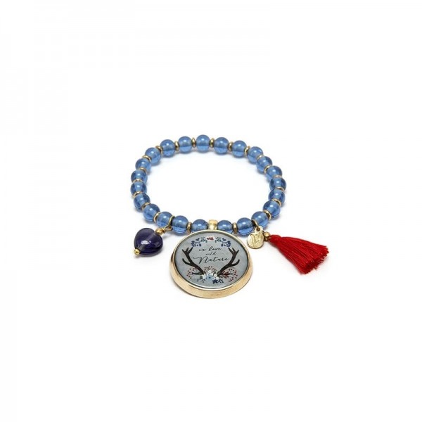 bracciale elastico donna con pietre azzurre in vetro