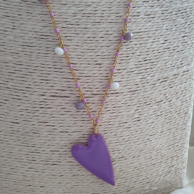 Collana CUORE SMALTATO BIG lilla