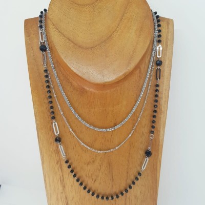 collana tre fili nera e argento