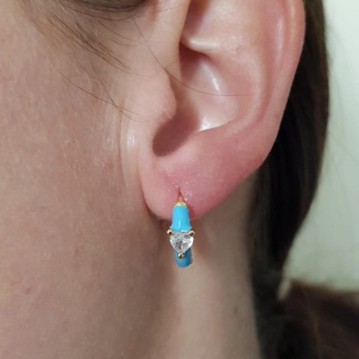orecchini cerchio 1 cm smaltato fucsia azzurro bianco con strass
