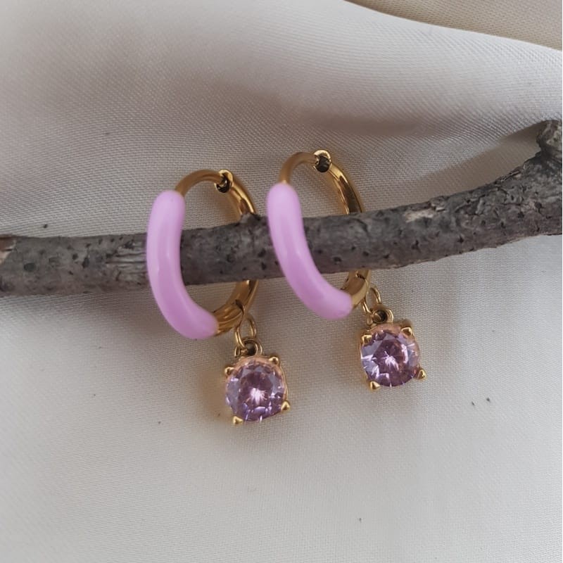 Orecchini cerchio smaltato con strass pendente