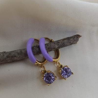 Orecchini cerchio smaltato con strass pendente