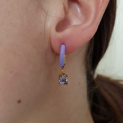 Orecchini cerchio smaltato con strass pendente